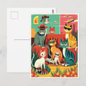 ミッドセンチュリーモダン・キャッツ・オン・バケーション ポストカード (正面/裏面)