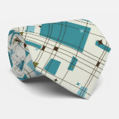 ミッドセンチュリーモダン、ターコイズ、黒、幾何学模様 ネクタイ (ロール)