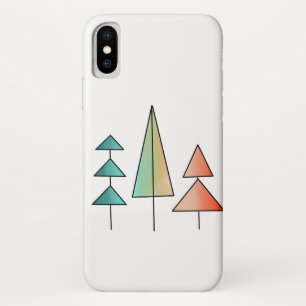 ミッドセンチュリーモダン レインボーツリー ブラッシュ ティール シンプル iPhone X ケース