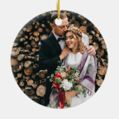 ミッドセンチュリーモダン | 新婚夫婦の初めてのクリスマス セラミックオーナメント (裏面)