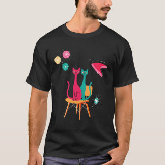 ミッドセンチュリーモダン 猫 ミッドセンチュリーデコール スペースエイジ Tシャツ