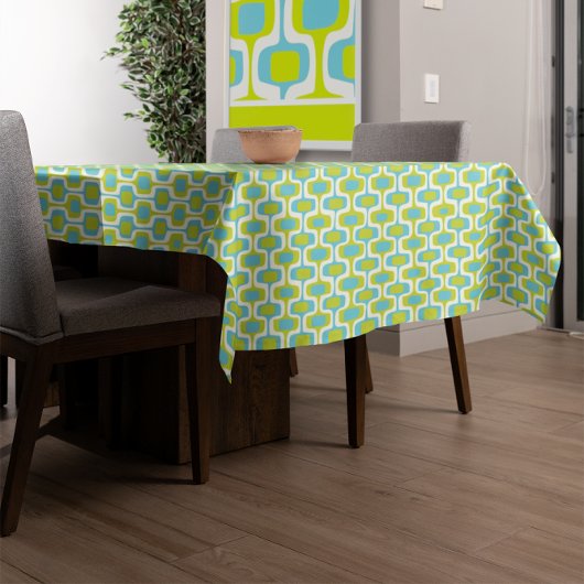 ミッドセンチュリーライムとアクア楕円と円 テーブルクロス