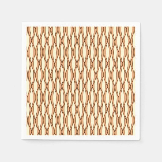 ミッドセンチュリーリボンプリント – カメルタンとクリーム スタンダードカクテルナプキン (正面)