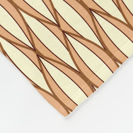 ミッドセンチュリーリボンプリント – カメルタンとクリーム フリースブランケット (角)