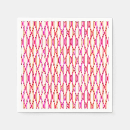 ミッドセンチュリーリボンプリント – サンゴとピンク スタンダードカクテルナプキン (正面)