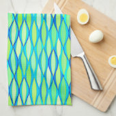 ミッドセンチュリーリボンプリント-ターコイズとライム キッチンタオル (四つ折り)