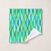 ミッドセンチュリーリボンプリント、ターコイズ、ライムグリーン バスタオルセット (ウォッシュタオル)