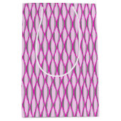 ミッドセンチュリーリボンプリント – ピンクとグレー/グレー ミディアムペーパーバッグ (正面)