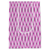 ミッドセンチュリーリボンプリント – ピンクとグレー/グレー ミディアムペーパーバッグ (裏面)