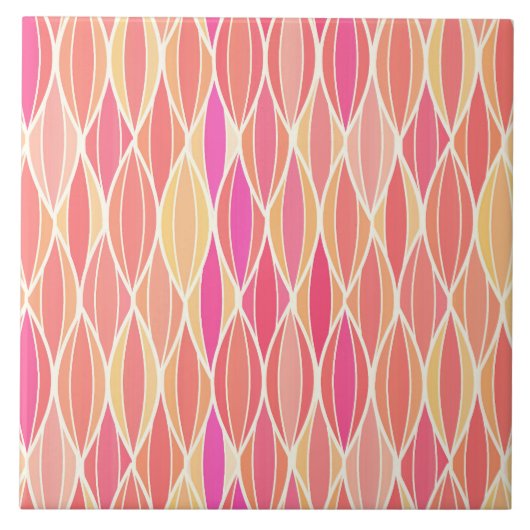 ミッドセンチュリーリボンプリント – ピンク、サンゴ、金ゴールド タイル (正面)