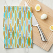 ミッドセンチュリーリボンプリント – ブルースとニュートラル キッチンタオル (四つ折り)