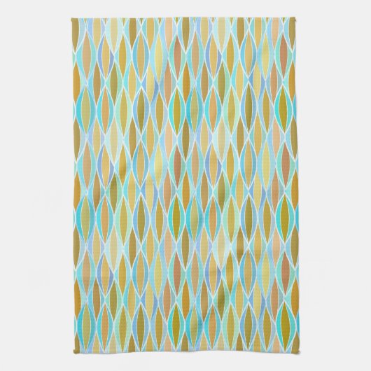 ミッドセンチュリーリボンプリント – ブルースとニュートラル キッチンタオル (縦)