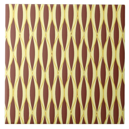 ミッドセンチュリーリボンプリント – 茶色と金ゴールド タイル (正面)