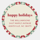 ミッドセンチュリーレッドセージグリーンホリデイ差出人住所 ラウンドシール (正面)