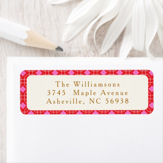 ミッドセンチュリーレッドピンクかわいいクリスマス差出人住所 ラベル (インサイチュ)