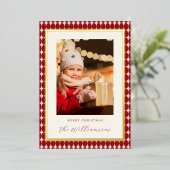 ミッドセンチュリーレッド縦2枚の写真クリスマス金ゴールド 箔シーズンカード (立ち正面)