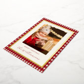 ミッドセンチュリーレッド縦2枚の写真クリスマス金ゴールド 箔シーズンカード (回転した状態)