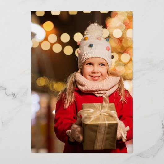 ミッドセンチュリーレッド縦2枚の写真クリスマス金ゴールド 箔シーズンカード (裏面)