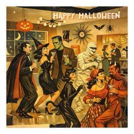 ミッドセンチュリーレトロな50年代ハロウィンマーティニパーティー フォトプリント           