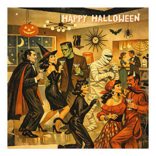 ミッドセンチュリーレトロな50年代ハロウィンマーティニパーティー フォトプリント