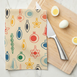 ミッドセンチュリーレトロのクリスマスツリーのおもちゃつきパターン キッチンタオル