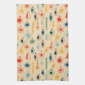 ミッドセンチュリーレトロのクリスマスツリーのおもちゃつきパターン キッチンタオル (縦)