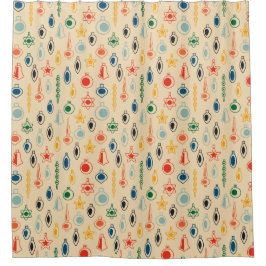 ミッドセンチュリーレトロのクリスマスツリーのおもちゃつきパターン シャワーカーテン