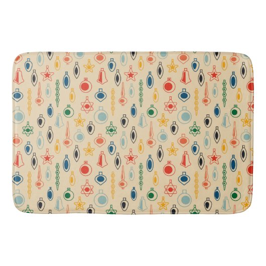 ミッドセンチュリーレトロのクリスマスツリーのおもちゃつきパターン バスマット (正面)