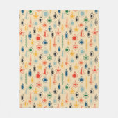 ミッドセンチュリーレトロのクリスマスツリーのおもちゃつきパターン フリースブランケット (正面)