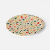 ミッドセンチュリーレトロのクリスマスツリーのおもちゃつきパターン ペーパープレート (アングル)