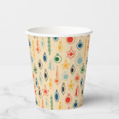 ミッドセンチュリーレトロのクリスマスツリーのおもちゃつきパターン 紙コップ (正面)