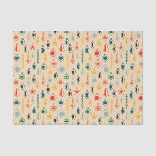 ミッドセンチュリーレトロのクリスマスツリーのおもちゃつきパターン 薄葉紙 (正面)