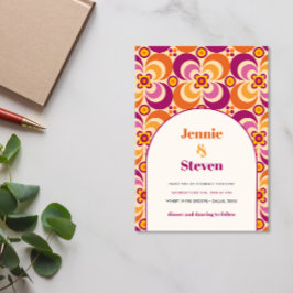ミッドセンチュリーレトロアーチパープルオレンジ結婚ズ 招待状