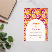 ミッドセンチュリーレトロアーチパープルオレンジ結婚ズ 招待状