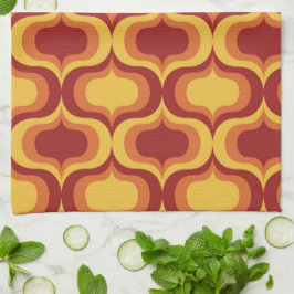 ミッドセンチュリーレトロオレンジイエローレッドオージーパターン キッチンタオル