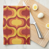 ミッドセンチュリーレトロオレンジイエローレッドオージーパターン キッチンタオル (四つ折り)