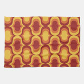ミッドセンチュリーレトロオレンジイエローレッドオージーパターン キッチンタオル (横)