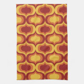 ミッドセンチュリーレトロオレンジイエローレッドオージーパターン キッチンタオル (縦)