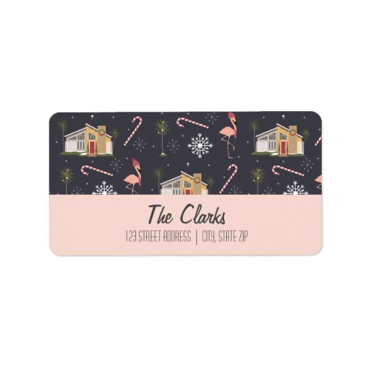 ミッドセンチュリーレトロクリスマスハウスパターンラベル ラベル (正面)
