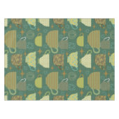 ミッドセンチュリーレトログリーンティーカップパターン テーブルクロス (正面(横))