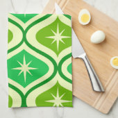 ミッドセンチュリーレトロスターバストオングリーンオジーパターン キッチンタオル (四つ折り)