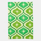 ミッドセンチュリーレトロスターバストオングリーンオジーパターン キッチンタオル (縦)