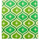 ミッドセンチュリーレトロスターバストオングリーンオジーパターン シャワーカーテン (正面)