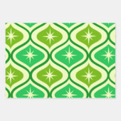 ミッドセンチュリーレトロスターバストオングリーンオジーパターン ラッピングペーパーシート (正面3)
