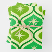 ミッドセンチュリーレトロスターバストオングリーンオジーパターン ラッピングペーパーシート (インサイチュ)