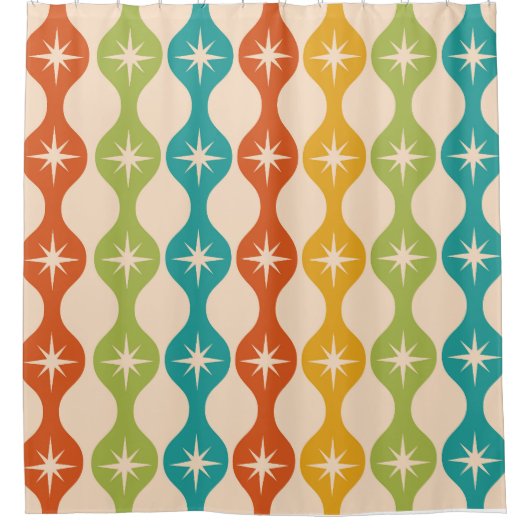 ミッドセンチュリーレトロスターバストオンogee pattern シャワーカーテン (正面)