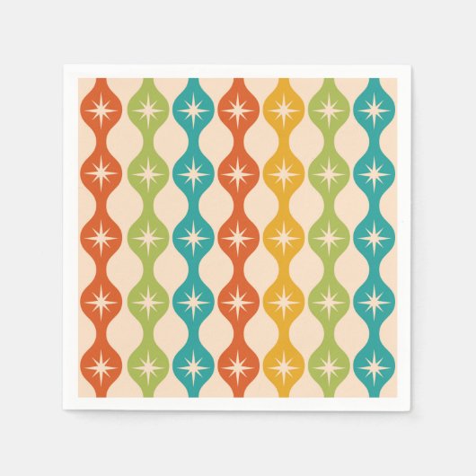 ミッドセンチュリーレトロスターバストオンogee pattern スタンダードカクテルナプキン (正面)