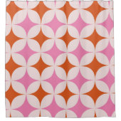 ミッドセンチュリーレトロスターバストパターンオレンジピンク シャワーカーテン (正面)