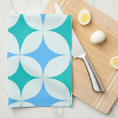 ミッドセンチュリーレトロスターバストパターンティール(緑がかった色)ブルー キッチンタオル (四つ折り)