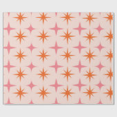 ミッドセンチュリーレトロスターバストパターンピンクオレンジ ラッピングペーパー (フラット)